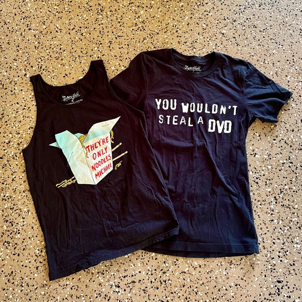 Superyaki black movie lovers graphic t-shirt, tank top bundle, Size Small